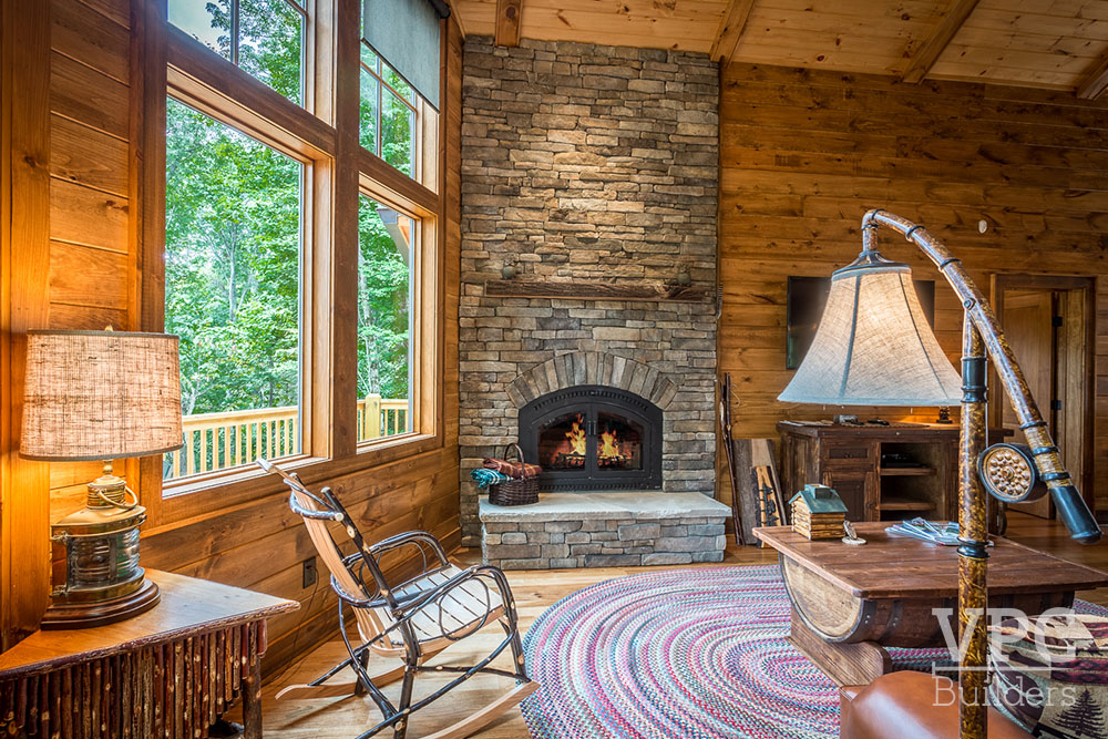 Custom Cabin at Grandfather fireplace