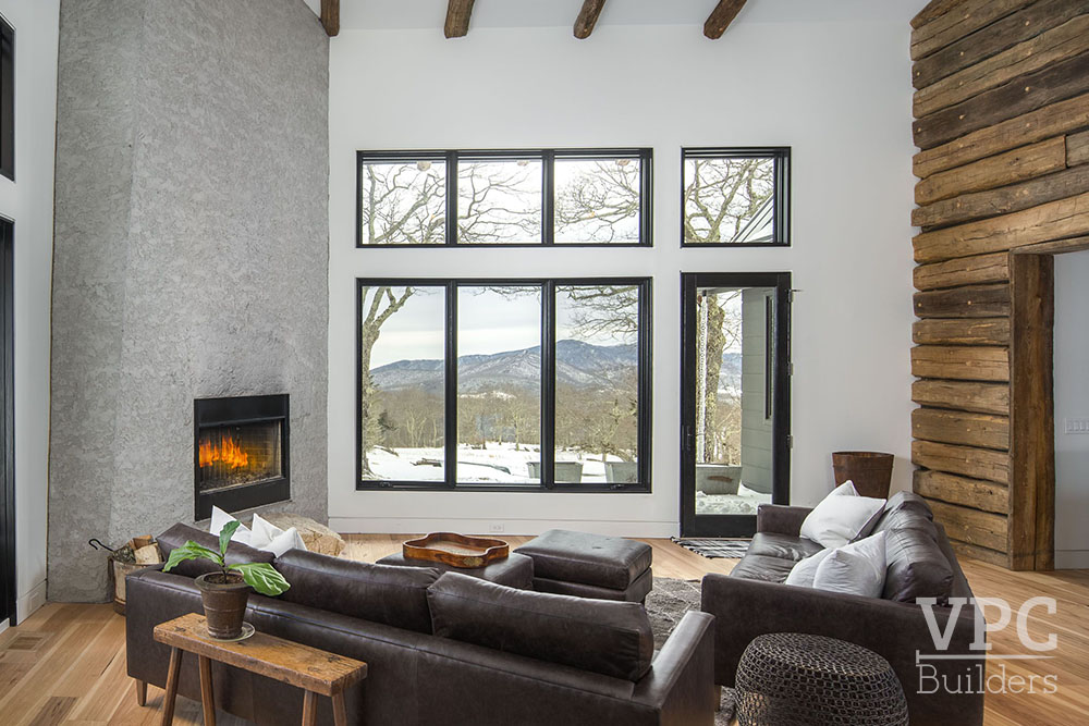 Contemporary Mountaintop Escape living room with fireplace