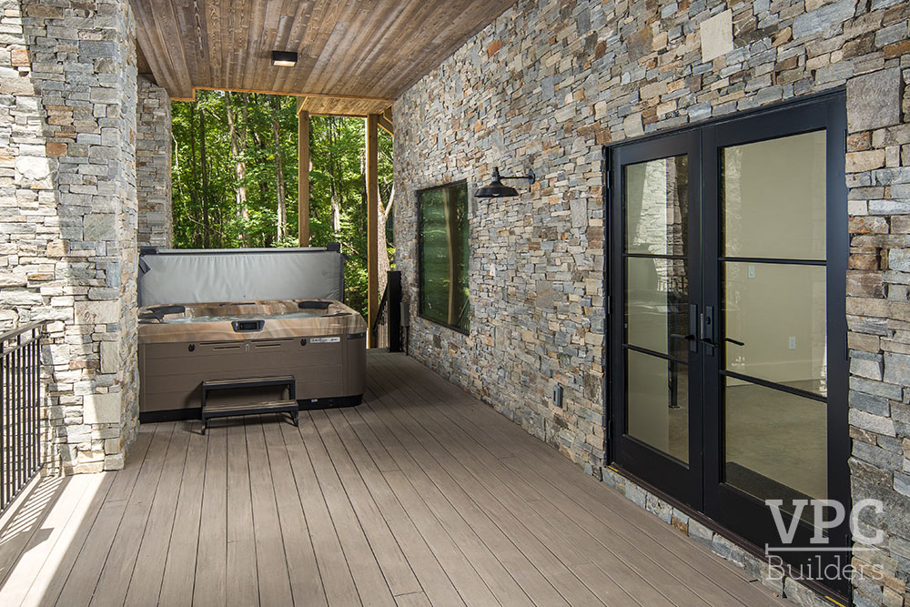 Woodland Timberframe deck with hot tub