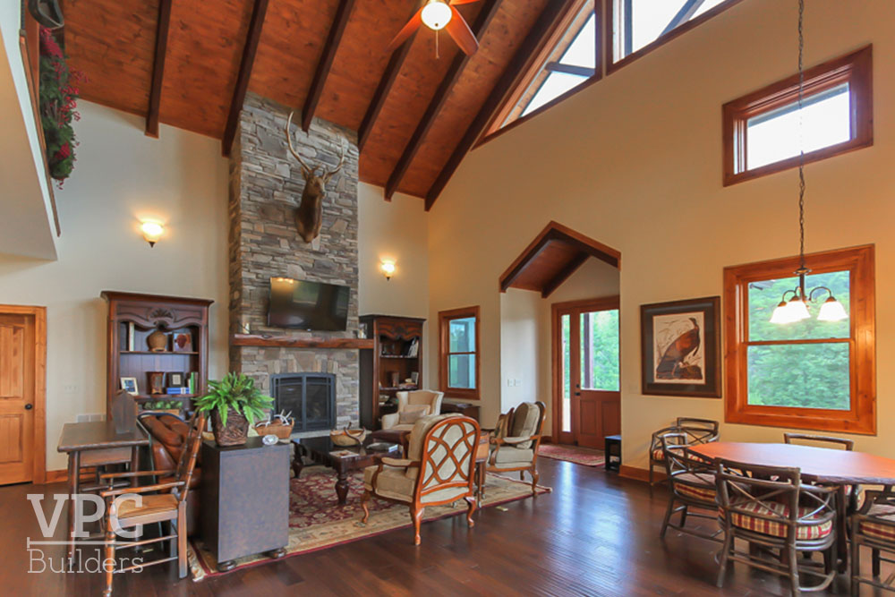 Turkey Run LEED Home living room area with fireplace