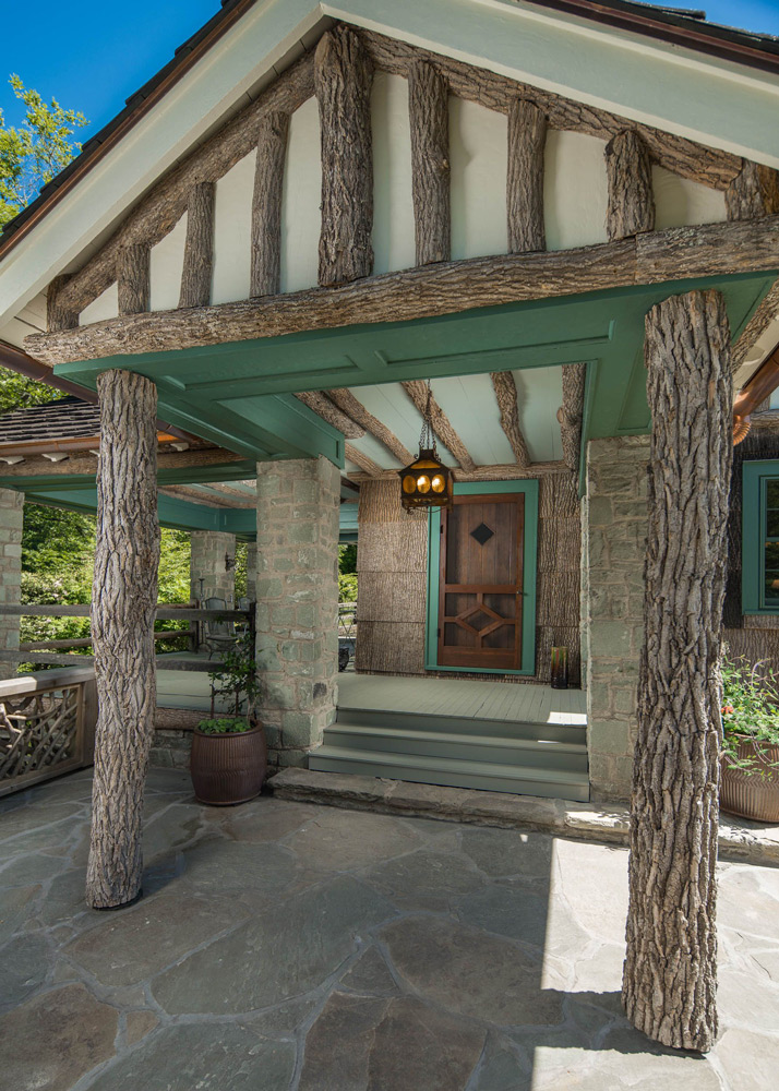 Covered front porch with door