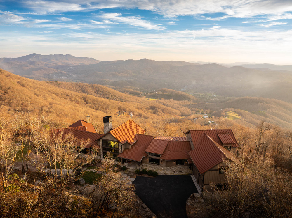 Custom built home on mountain ridge.